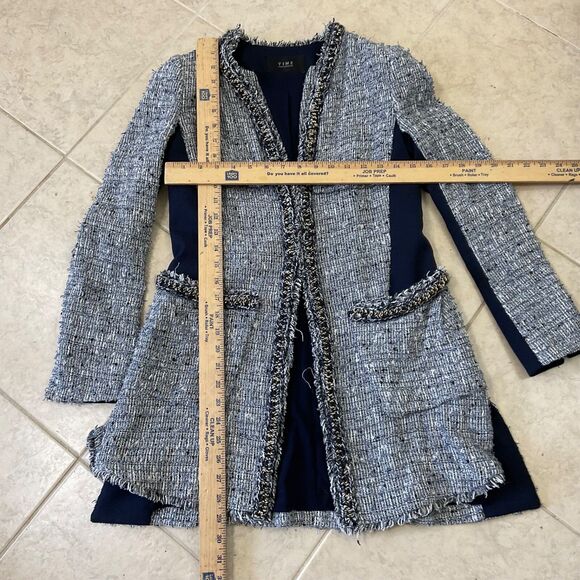 Time Postmodern women’s Tweed Blazer Jacket Size M mid length /pockets - Picture 10 of 15